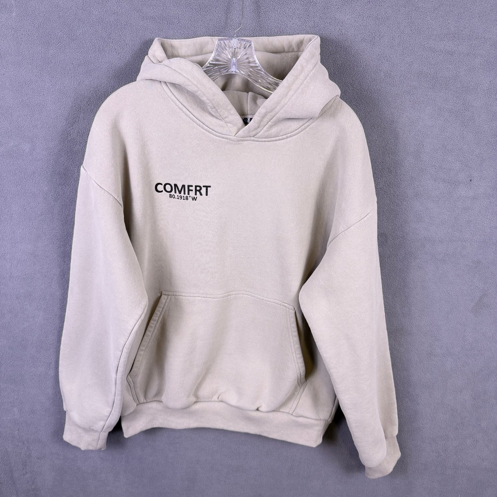 Comfrt Hoodie Women Medium Tan Beige Pullover Graphic Streetwear USA Made